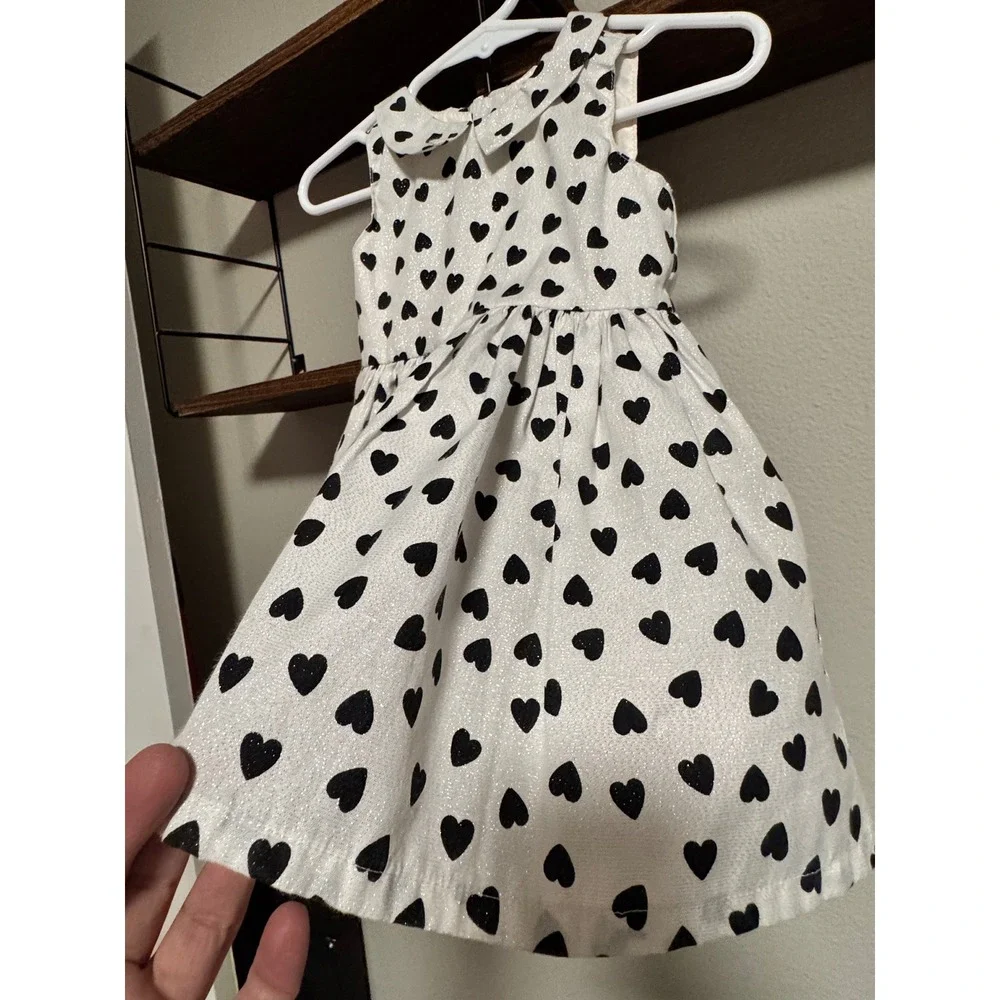 Carter's Dress Collared White & Black Heart Print Mod Special Occasion 6 Months